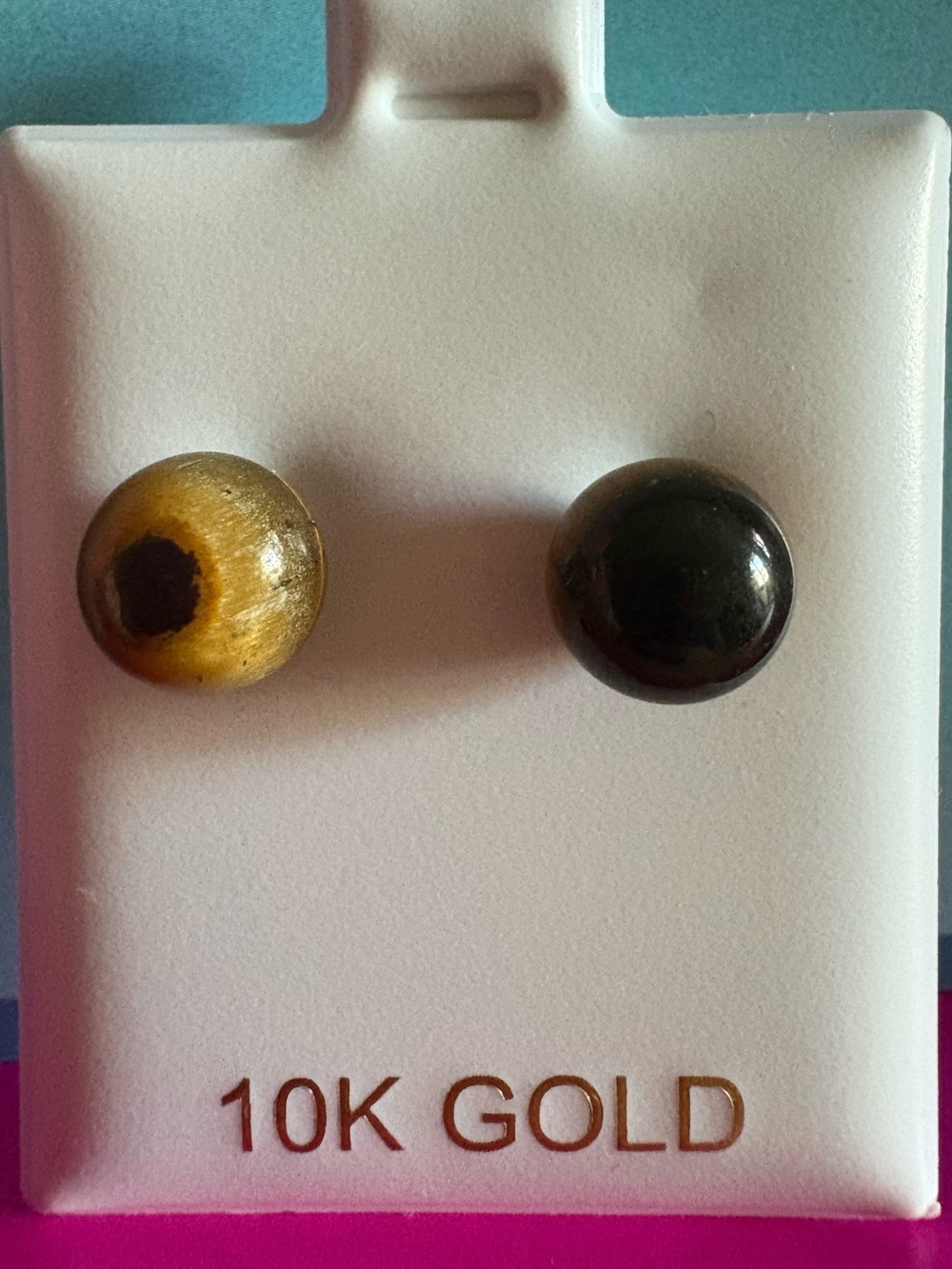 10K Gold Stud Earrings with Tigers Eye